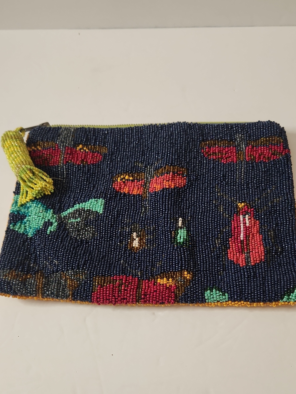 Anthrpologie Miss Albright Beaded Navy Beaded  Zip Pouch